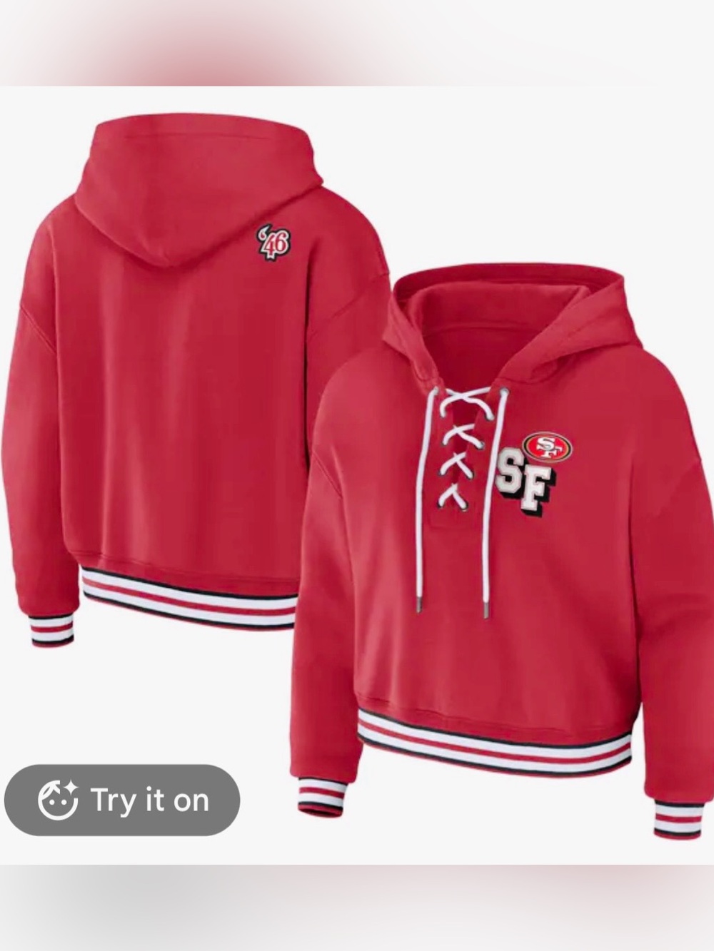 49ers: Women’s Red Lace-Up Hoodie Sweater